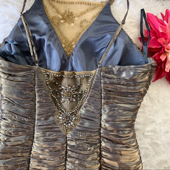 SUE WONG | Bronze Gold Crystal Nocturne Metallic Gatsby Gown Dress - Picture 5 of 8